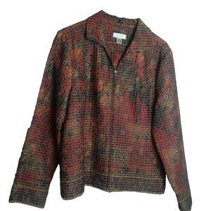Christopher & Banks Womans Zip Up Jacket Brown Orange Red Autumn Fall